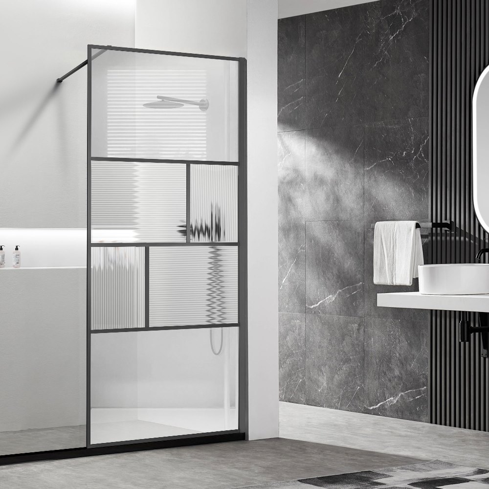 Душевая перегородка Vincea Walk-In Вороненая сталь / Прозрачное-Рифленое
